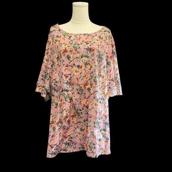 Pink Floral Top w/ Tiered Flutter Sleeve - Picture 1 of 3